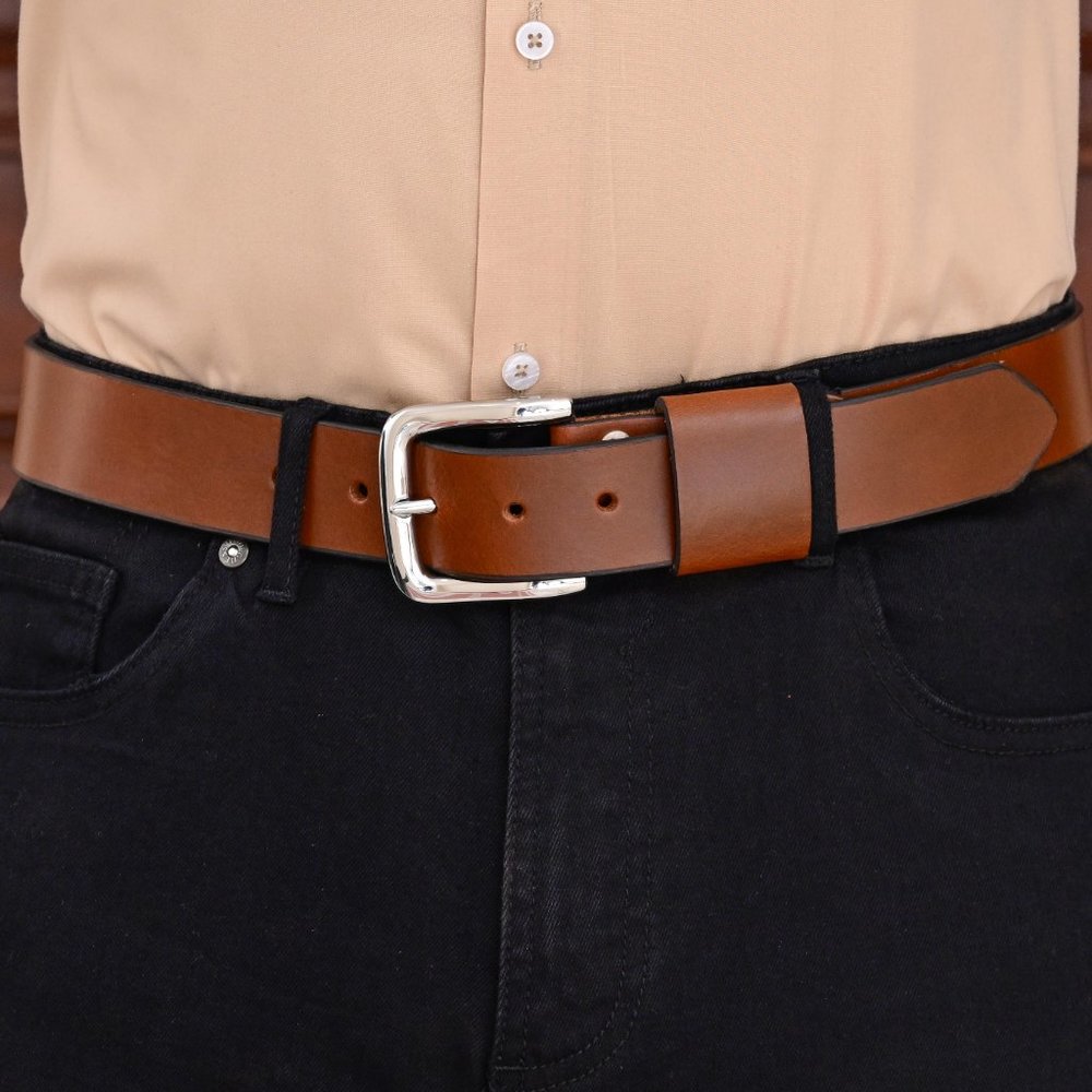 Hand Crafted 100% Genuine Mustard Brown Leather Mens Belt - Free Personalization - Picture 9 of 15